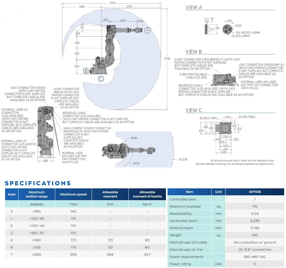 GP110B robot spec diagram