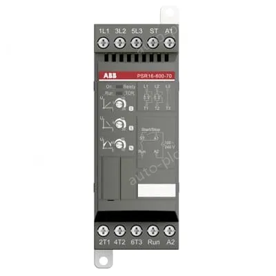 softstarter PSR16-600-70 has a rated maximum operational current of 16 A with an operating voltage span from 208...600 V AC.