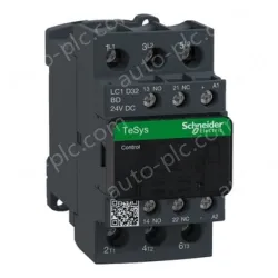 LC1D32BD IEC contactor, TeSys Deca, nonreversing, 32A, 20HP at 480VAC, up to 100kA SCCR, 3 phase, 3 NO, 24VDC coil, open style
