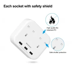 3 USB AC Outlets UK Power Strip