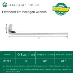 Extended flat head hex wrench 17mm 81323