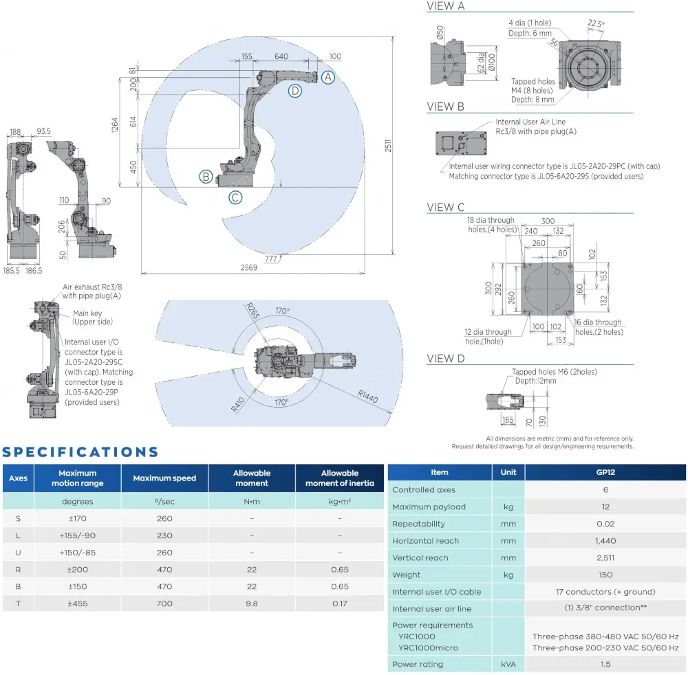 GP12 robot spec diagram