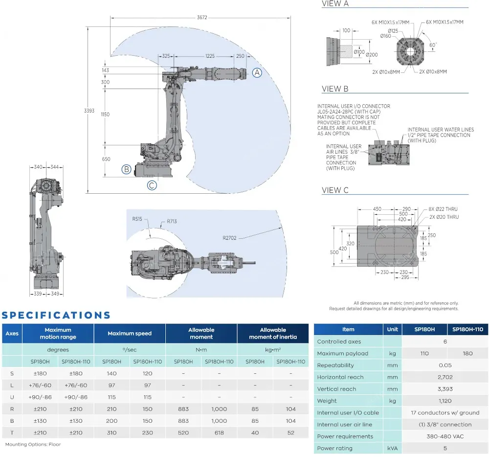 SP180H-110 robot spec diagram